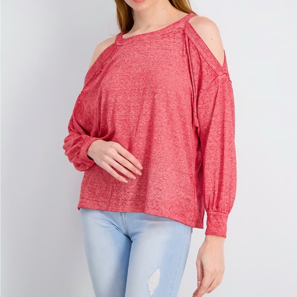 FREE PEOPLE WE THE FREE CHILL OUT LONG SLEEVE TEE IN RED SIZE SMALL - Picture 2 of 10